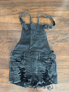 Express Black Denim Short Overalls